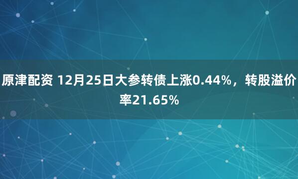 原津配资 12月25日大参转债上涨0.44%，转股溢价率21.65%